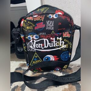 Von Dutch Black Multicolor Logo Graphic Crossbody Bag